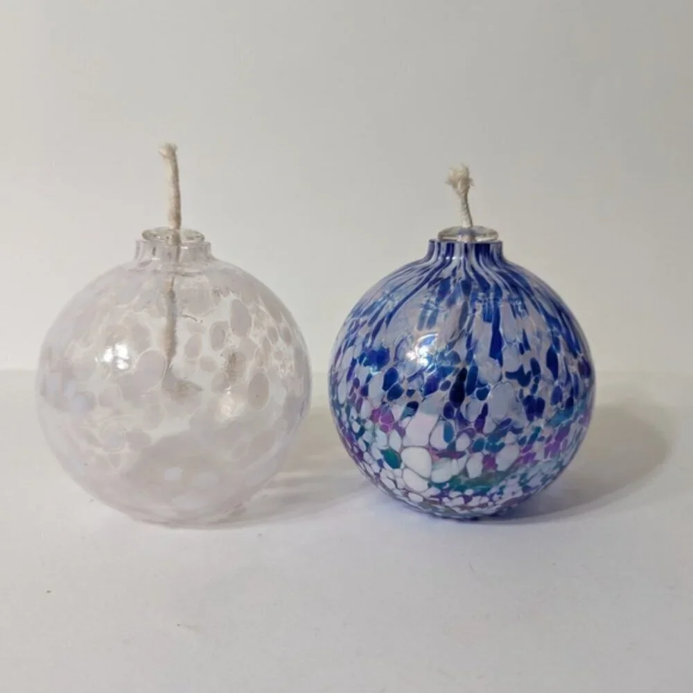 New Pottery Barn Oil Lamp Diffuser Glass Ball Confetti Iridescent Round Glass
